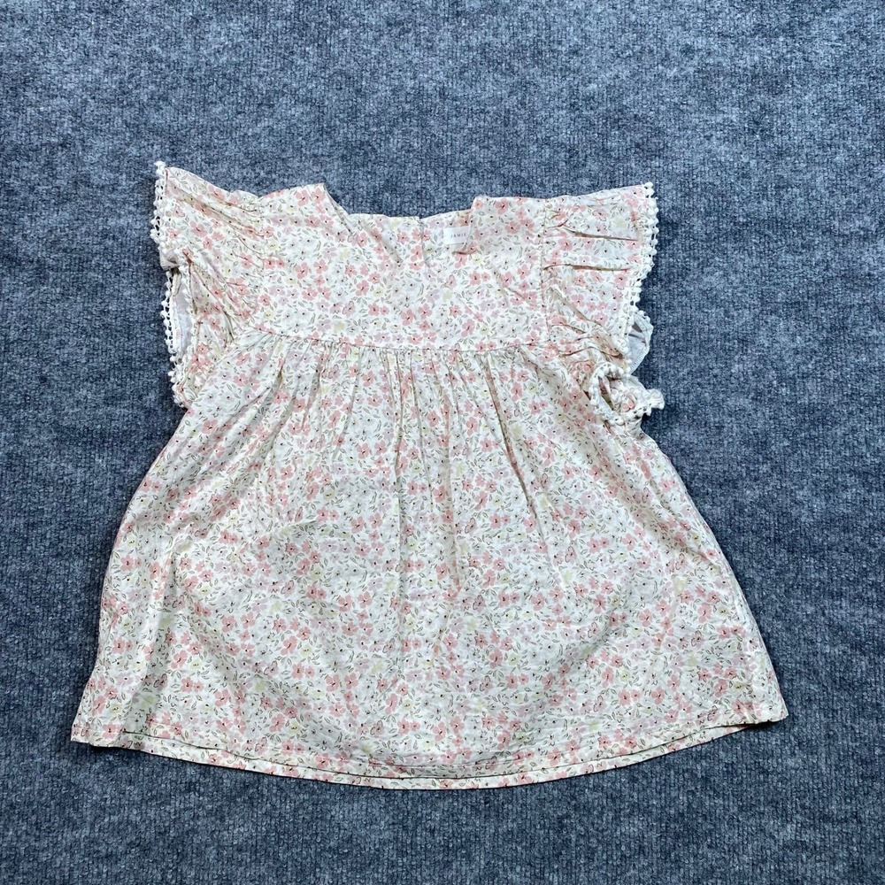 Jamie Kay Girls Pink Floral Organic Cotton Flutter Sleeve Top Size 6Y